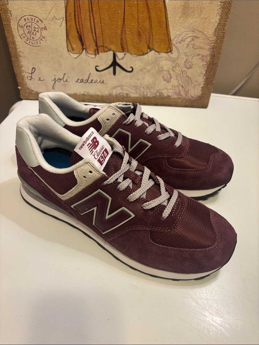 New Balance Men’s 574 Sneaker — Burgundy and Cream